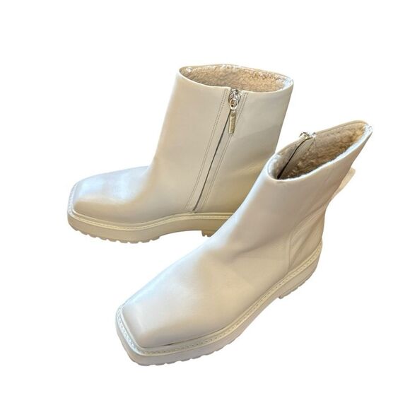 Revolve Larroude Hailey Square Toe Ivory Block Heel Leather Booties - Picture 4 of 10